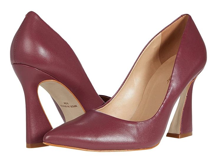 Massimo Matteo Addison Pump - Women's Shoes : Raisin : With an elegant tall spool heel and pointed-toe silhouette, the Massimo Matteo Addison Pump are a fashion forward pump perfect for work or play. Slip-on pump design. Genuine leather upper for a smooth finish. Breathable synthetic lining and lightly cushioned, synthetic insole. Durable, synthetic outsole under a beautifully designed heel. Imported. Measurements: Heel Height: 4 in Weight: 8 oz Product measurements were taken using size 9, widt Chic Almond Toe Pump With 4-inch Heel, Chic Snip Toe Heels For Fall, Chic Fall Snip Toe Heels, Spring Stacked Heel Snip Toe Heels, Chic Heels With Stacked Heel And Snip Toe, Business Heels With Wrapped Heel, Elegant Fall Court Shoes With 4-inch Heel, Fitted Snip Toe Heels For Fall, Sleek Business Heels With Wrapped Heel