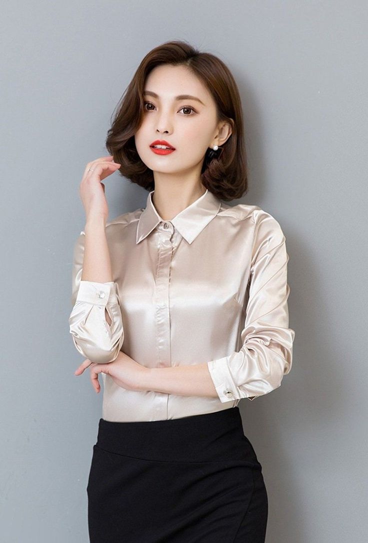 Elegant Work Wear, Womens Work Shirt, Ol Fashion, Satin Long Sleeve, Satin Short, Satin Blouses, Work Shirt, Satin Blouse, Satin Silk