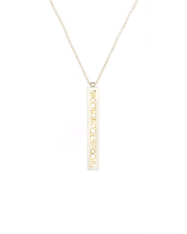 Matte finish sterling silver long rectangle pendant with 18k yellow gold rings and diamonds (0.07ctw).... Green Lake Jewelry, Rectangle Pendant, Jewelry Words, Boho Chic Jewelry, Green Lake, Just Because Gifts, 18k Yellow Gold Ring, Chic Jewelry, 2 On