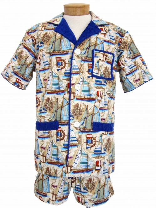 "Vintage Sailboats" Cabana Set by Win Win Beachwear Terry Cloth, Mens Jackets, Casual Button Down Shirt, Super Cute, Vintage Outfits, Men Casual, Mens Tops, Clothes