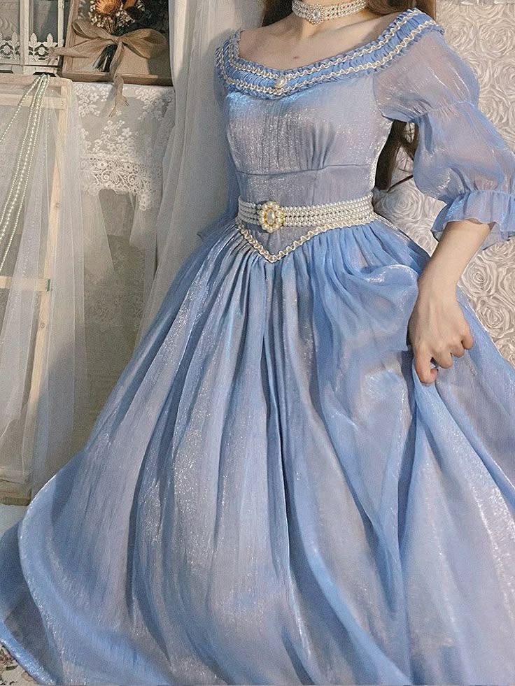 Fairytale Palace, Disney Princess Inspired Dresses, Mode Aesthetic, Blue Princess Dress, Ikemen Prince, Cool Dresses, Fairytale Fashion, Long Blue Dress, Fancy Wedding Dresses