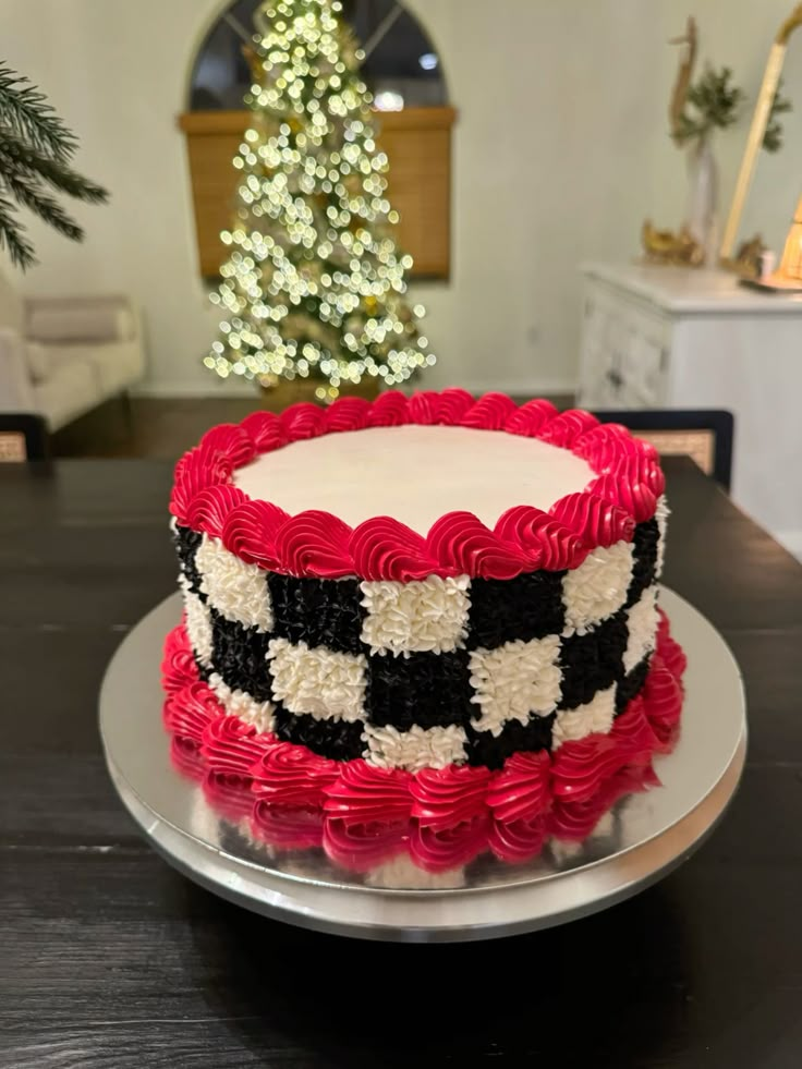 Checkered Themed Cake in Red, Black, and White