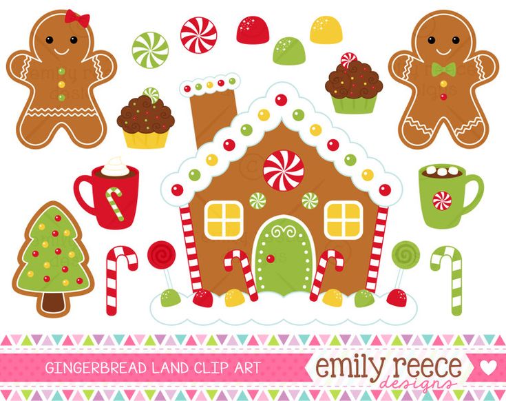 gingerbread land clip art is shown with candy canes, cookies and candies