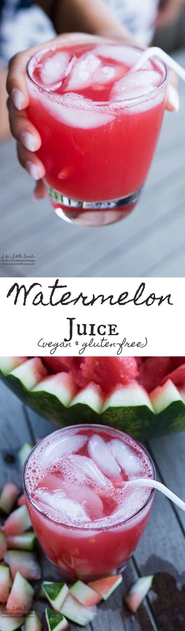 Watermelon Juice is a Summer-y, sweet and hydrating juice. Only 1 ingredient! (vegan, gluten-free) www.lifeslittlesweets.com Easy Drink Recipes, Delicious Drink Recipes, Watermelon Juice, Easy Drinks, Fruit Drinks, Delicious Vegan Recipes, Fruit Smoothies, Fruit Recipes, Kid Friendly Meals