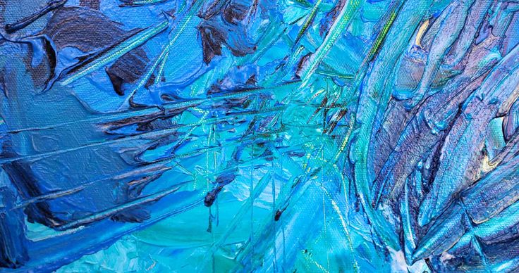 an abstract painting with blue and green colors