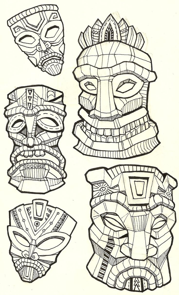 three masks with different designs on them