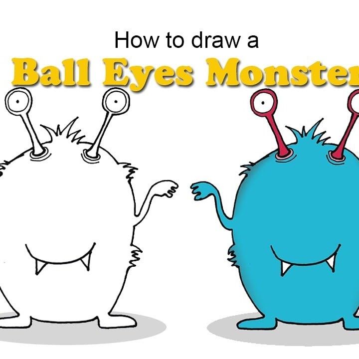 how to draw a ball eyes monster for kids with easy step - by - step instructions