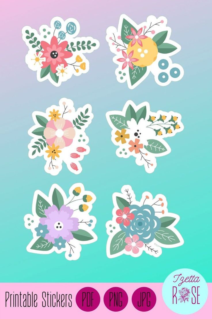 Printable Stickers, Flower Stickers, Floral PNG, Digital Download ...