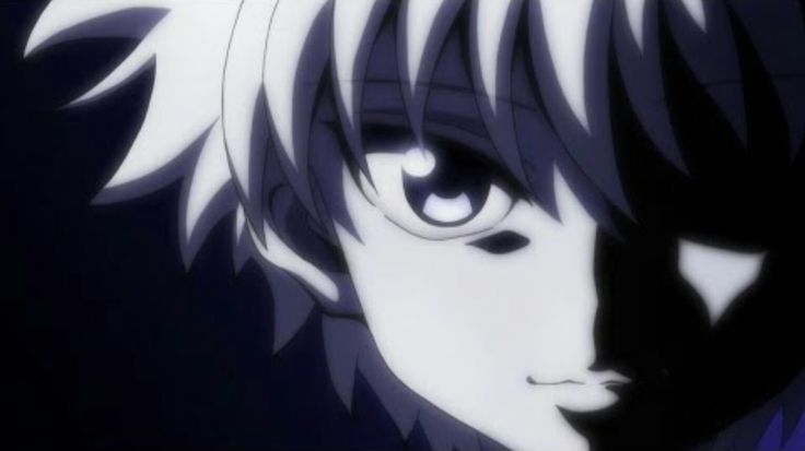 an anime character with black hair and white eyes looking at the camera, in front of a dark background