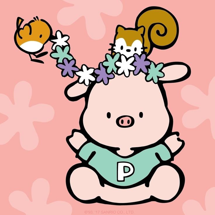 a cartoon pig with flowers in her hair