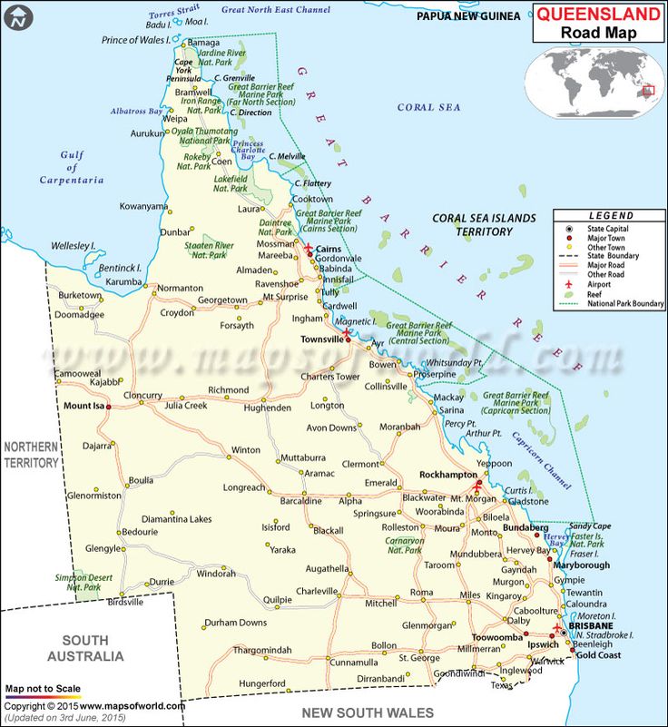 a map of queensland with all the major cities and roads in it, including towns