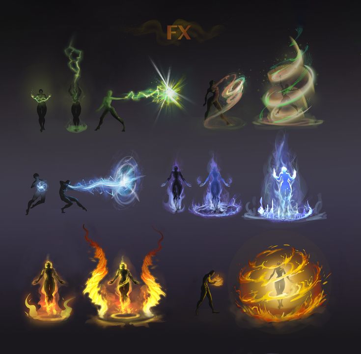 various fire and flame shapes are shown in this image, including the symbols for different types of