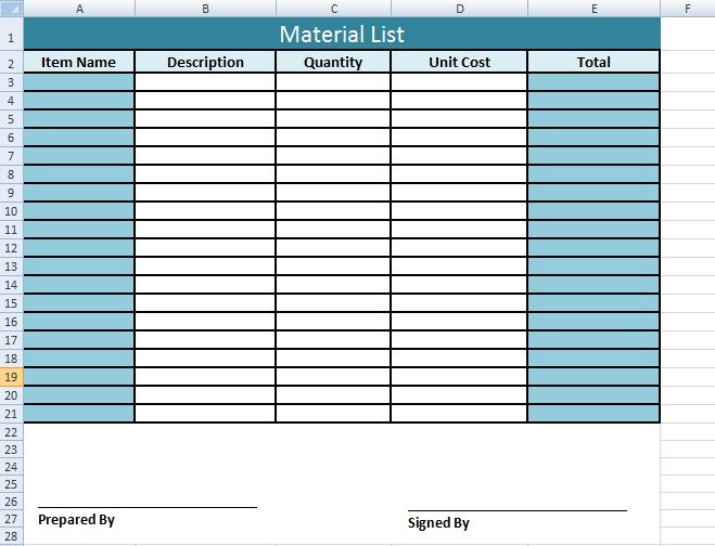 a spreadsheet showing the list of items that are listed for each item in excel