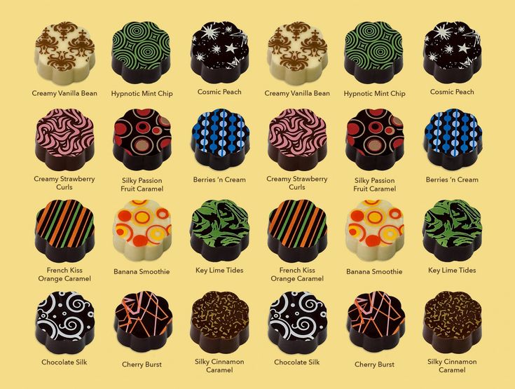 an image of chocolates with different designs on them