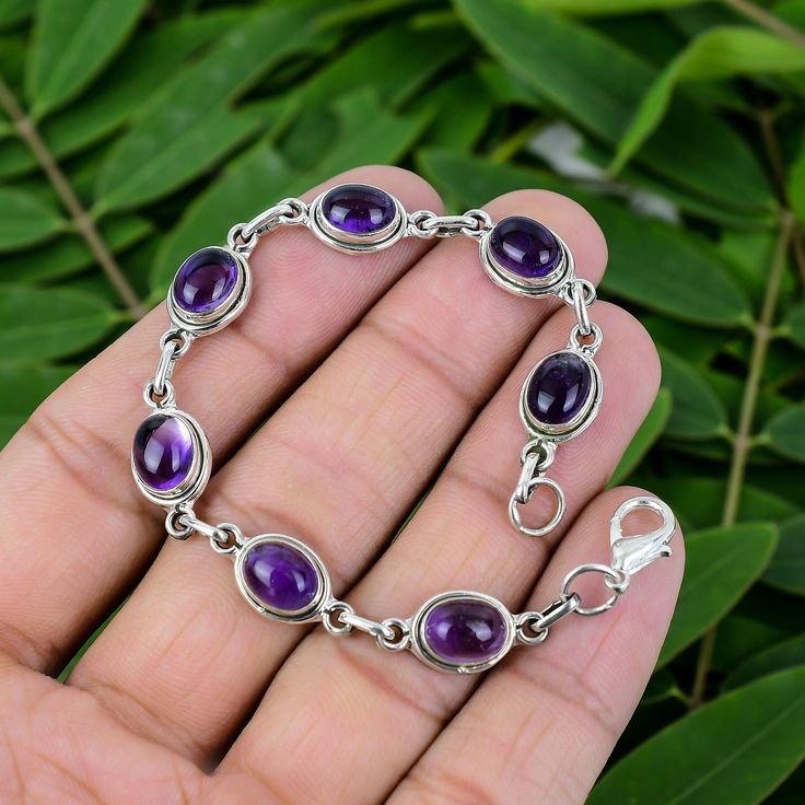 Amethyst Bracelet, Solid 925 Sterling Silver Bracelet, Natural Amethyst Jewelry, Handmade Bracelet, Purple Amethyst Bracelet, Gift For Her Note: We Use Good Quality Gemstone or 925 Solid Silver For Bracelet You Can Select Any Bracelet Size You Want From Drop Down Menu. Photos is Copyright All Right Reserved. ● Metal :- 925 Starling Silver ● This Bracelet :- Women's  ● Stone :- Amethyst ● Stone Shape :- Oval ● Bracelet length :- 7-8'' Shipping Information :- All The Parcels Will Be Shipped With In 1-2 Days Of Purchase... ● United States ( UPS, USPS, DHL Express ) ● Other Countries ( India Post ) ● Free Shipping Worldwide ● We Will Provide You Tracking Number ● Expedited / Express Upgrades ( On Point ) ● More Jewelry :- https://www.etsy.com/in-en/shop/QueenOfJewellry? Payment:- We Accept Pay Sterling Silver Amethyst Bracelet With Gemstone, Spiritual Silver Amethyst Bracelets, Spiritual Silver Bracelet With Amethyst, Sterling Silver Purple Bracelet As Gift, Silver Amethyst Bracelets, Hallmarked, Silver Amethyst Bracelets Hallmarked, Silver Bracelet With Amethyst Natural Stones, Silver Amethyst Bracelet With Natural Stones, Silver Amethyst Bracelets With Natural Stones