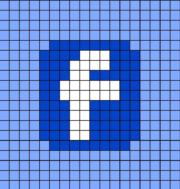 Pixel art template of a miniature Facebook logo. Pixel Art Social Media, Pixel Art Difficile, Pixel Art Logo, Graph Paper Drawings, Easy Pixel Art, Pixel Drawing, Tiny Cross Stitch, Perler Art, Pixel Art Characters