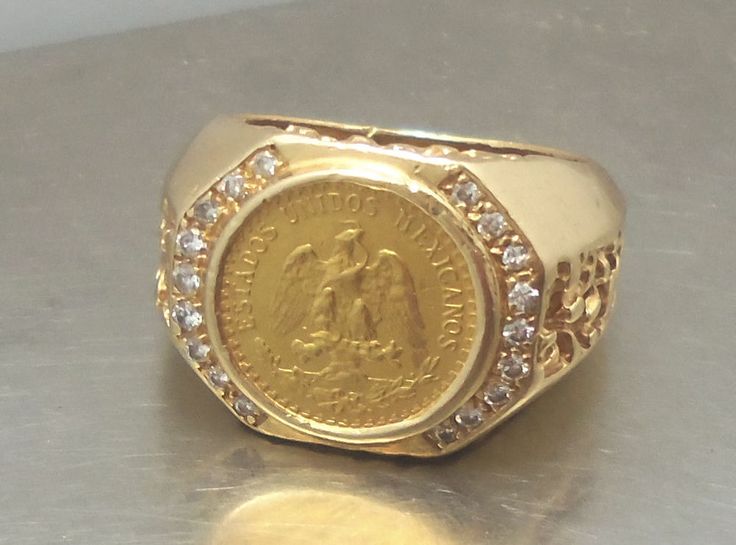 Vintage Solid 14K Gold & Diamond Dos Peso Coin Ring-Size 8 1/2(15.9 Grams) #Band Vintage 14k Gold Coin Ring, Gold Coin Ring Vintage Panda, Vintage Yellow Gold-plated Coin Necklace, Classic Collectible Coin Rings, Mens Rings For Sale, Vintage Yellow Gold Coin Necklace, Tarnish Resistant, Ebay Jewelry, Mens Engagement, Engagement Rings For Men