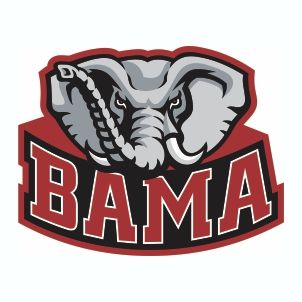 an elephant head with the word bama on it's chest and bottom half