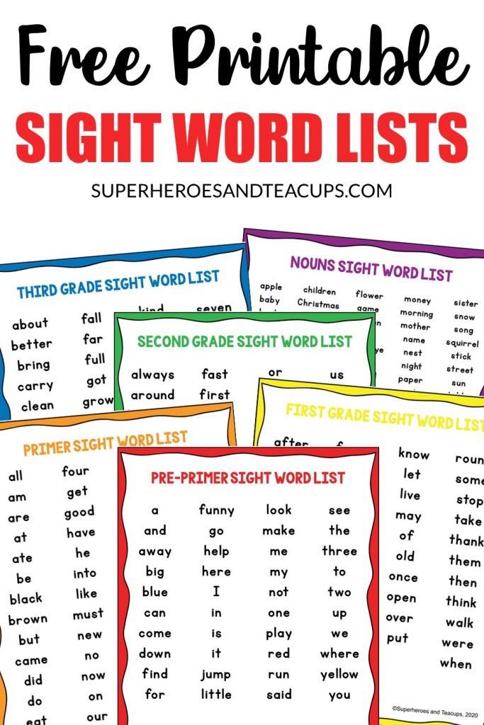 Free Sight Words Printables