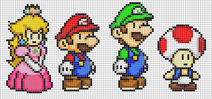 the mario bros characters are depicted in this cross stitch pattern, which is also available for children