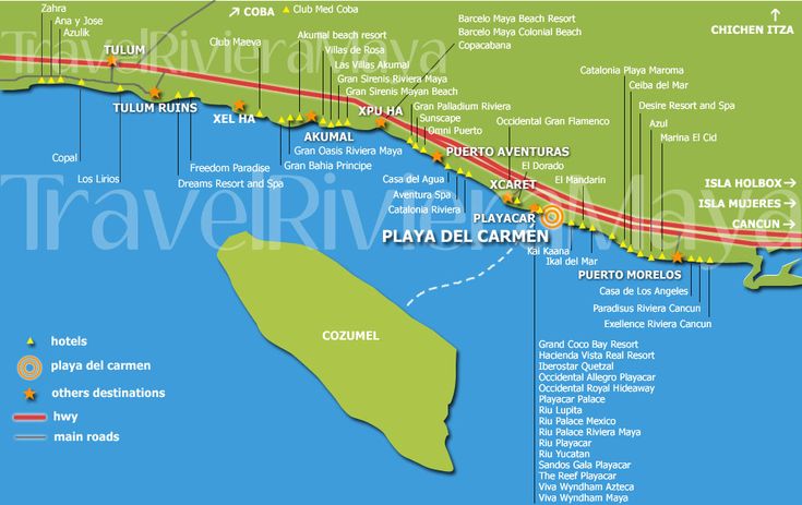 a map of playa del cument and the surrounding area with its major attractions