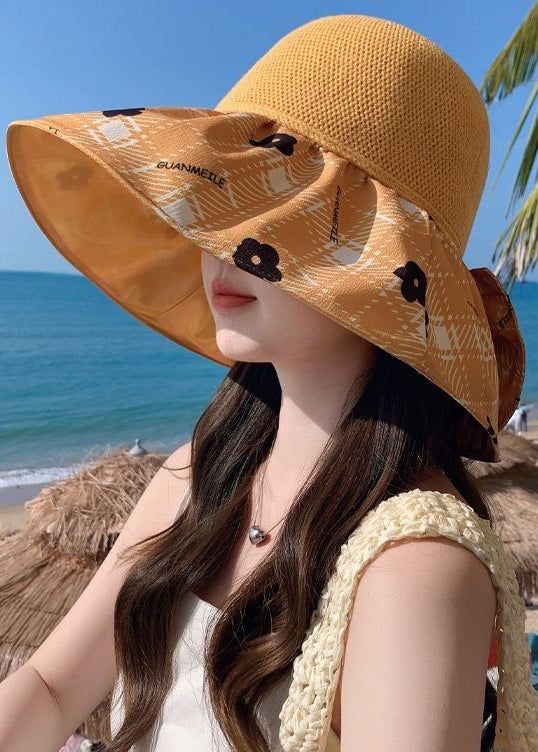 Yellow Bow Patchwork Knit Print Floppy Sun HatMade of fine Knit Blended.Hat Circumference: 60cm/23.4". Matches easily with daily hairstyle, dresses & Shirts Floppy Sun Hat, Patchwork Knit, Yellow Bow, Floppy Sun Hats, Daily Hairstyles, Sun Hat, Sun Hats, Sun, Orange