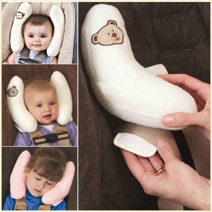 a baby in a car seat with a stuffed animal on it's back, and another photo of the infant being held up