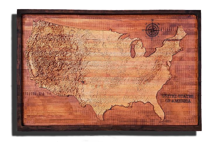 a wooden map of the united states