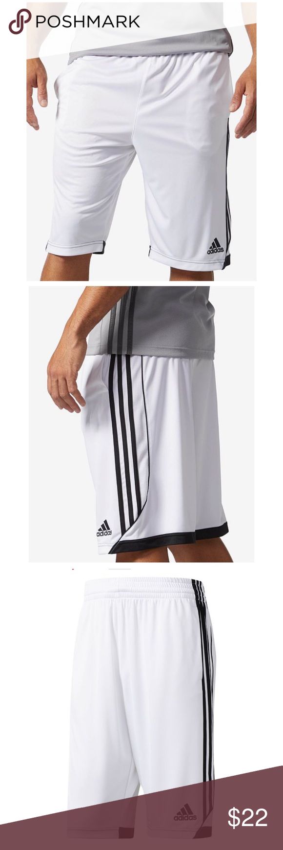 adidas White Men's 3G ClimaLite® Basketball Shorts Take it to the hoop in comfort in these white 3G shorts from adidas, in performance ClimaLite® fabric that helps keep you dry on or off the court.  • New with tags • ClimaLite® wicking technology helps evaporate moisture • Drawstring at waist • Three stripes at sides • Recycled polyester • Machine washable adidas Shorts Athletic Adidas Shorts, Adidas White, Basketball Shorts, On Or Off, Shorts Athletic, White Adidas, The Court, Adidas Men, Basketball