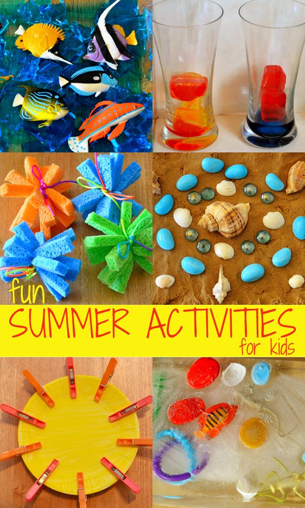 the four pictures show different activities for kids to play with