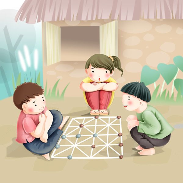 three children playing with an interactive game on the ground