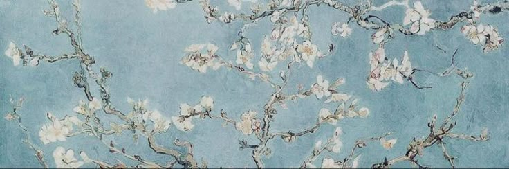 an artistic painting of white flowers against a blue background