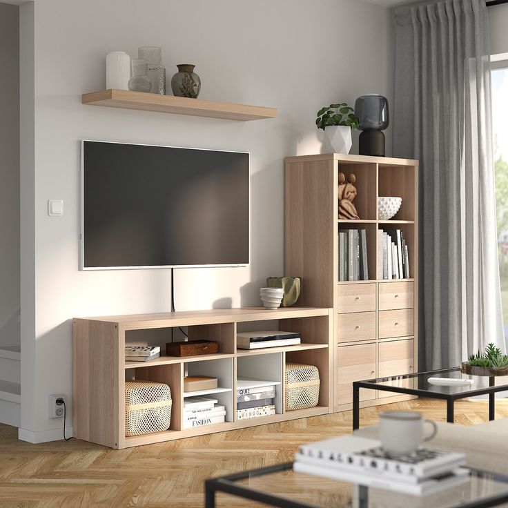 a living room scene with focus on the entertainment center