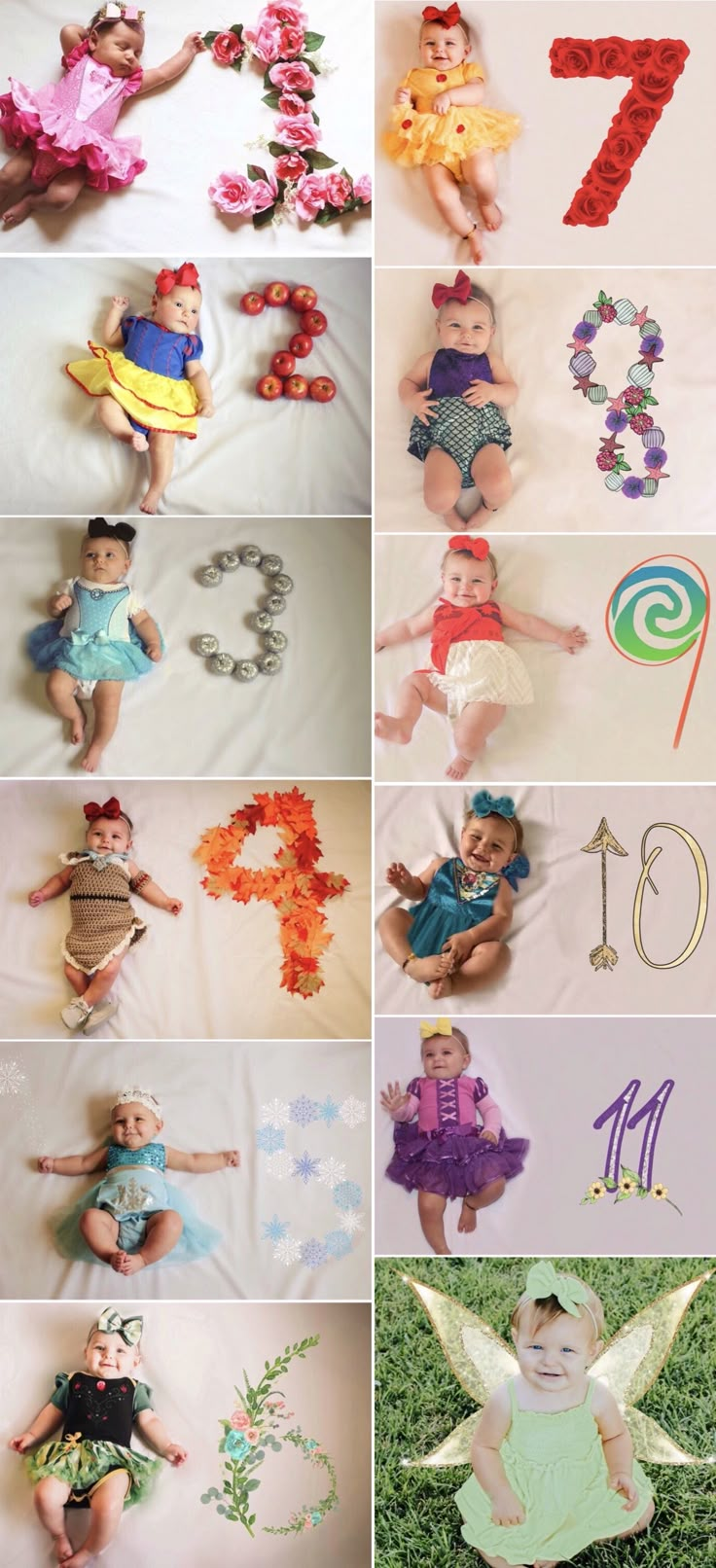 a collage of photos with babies in different outfits, numbers and decorations on them