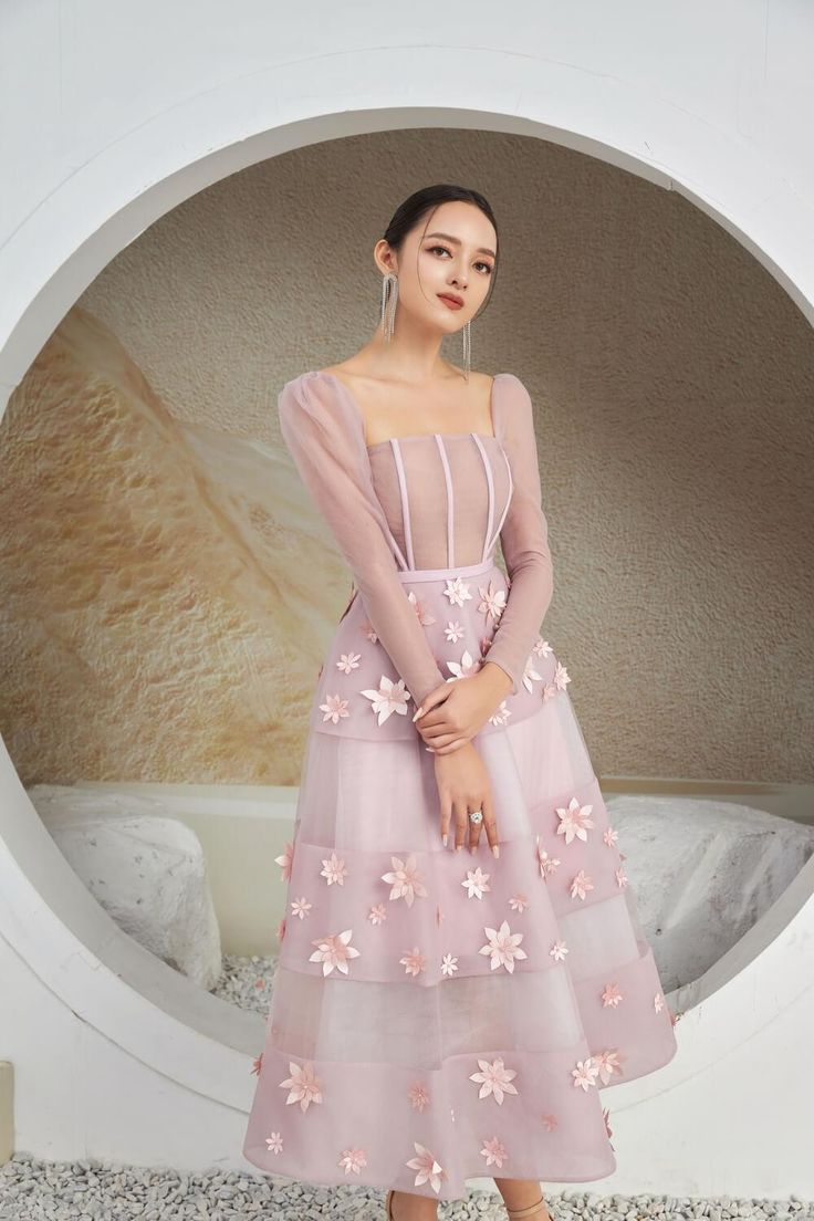 Jacqueline Fit and Flare Square Neck Organza Midi Dress | MEAN BLVD Feminine Square Neck Dresses For Banquet, Spring Banquet Midi Dress With Square Neck, Feminine Dress With Sheer Sleeves And Fitted Bodice, Elegant Pink Puff Sleeve Dress With Fitted Bodice, Pink Square Neck Evening Dress, Elegant Lantern Sleeve Banquet Dress, Feminine Evening Puff Sleeve Dress With Lantern Sleeves, Pink Square Neck Dress For Banquet, Feminine Puff Sleeve Dress With Lantern Sleeves For Evening