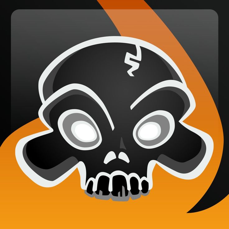 a skull with music notes on it's head and eyes, in front of an orange background