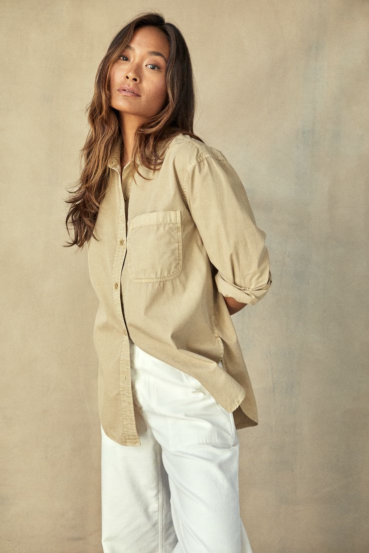 The Weekend Shirt in Sandbar Chic Shirt With Roll-up Sleeves For Everyday, Everyday Versatile Collared Shirt, Versatile Everyday Collared Shirt, Relaxed Button-up Shirt With Rolled Sleeves, Everyday Cotton Blouse With Roll-up Sleeves, Cotton Shirt With Roll-up Sleeves And Shirttail Hem, Everyday Fall Shirt With Shirttail Hem, Everyday Shirt With Shirttail Hem For Fall, Fall Shirt With Shirttail Hem For Everyday