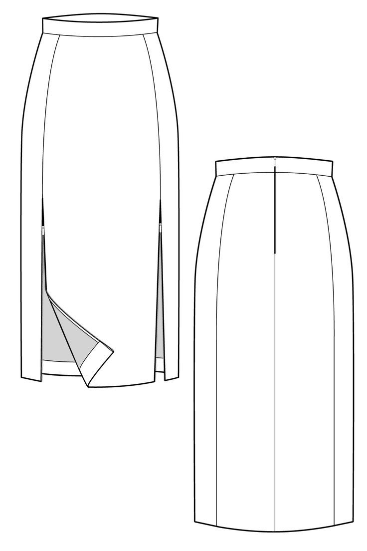 the front and back view of a skirt with an open slit on the side, which is