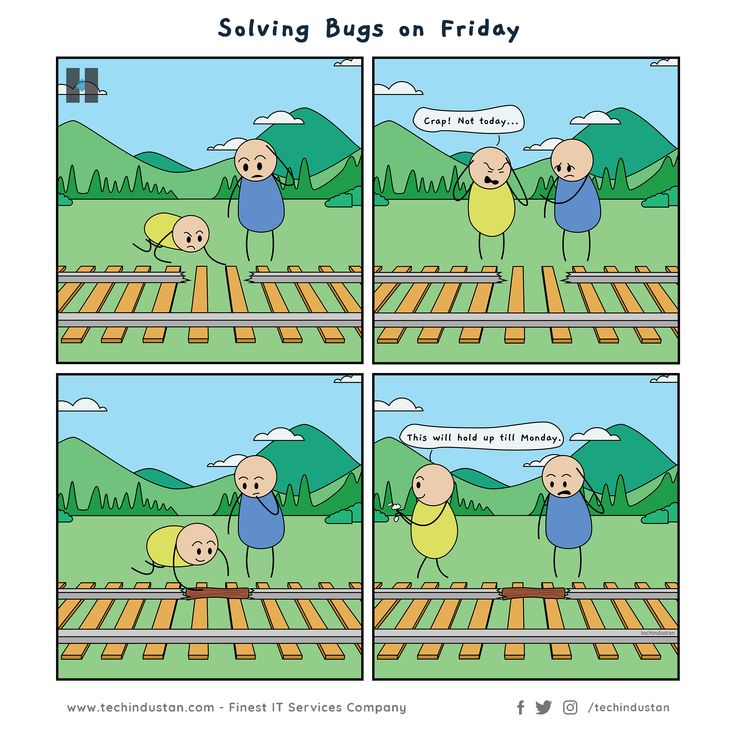 a comic strip with two people standing on train tracks