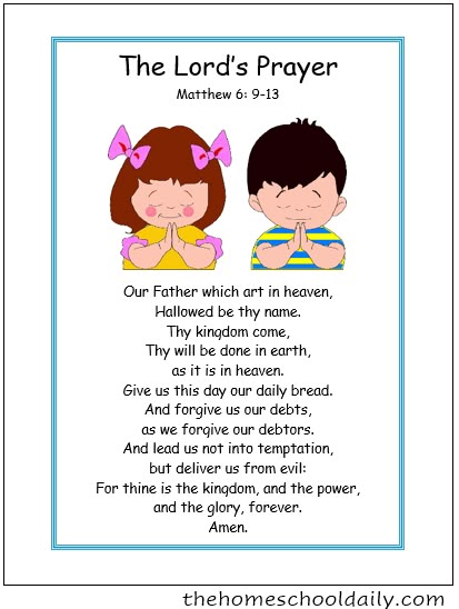 the lord's prayer with two children and an image of their names on it