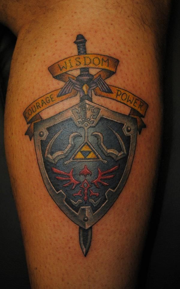 ... more tattoo images under sword tattoos html code for tattoo picture Hylian Shield Tattoo, Zelda Triforce Tattoo, Dragon Shoulder Tattoo, Triforce Tattoo, I Need A Tattoo, Norse Dragon, Nintendo Tattoo, Nerd Tattoos, Shield Tattoo