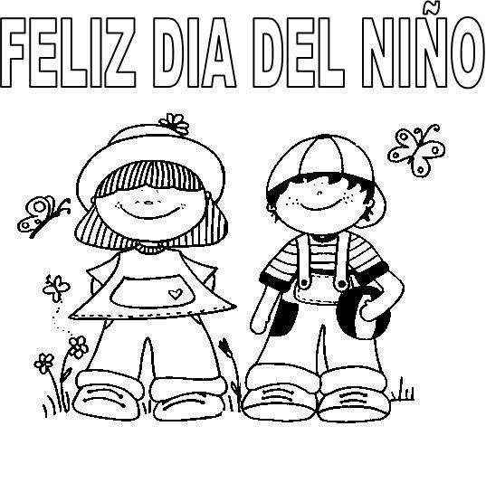 two children with the words feliz da del nino in spanish and english