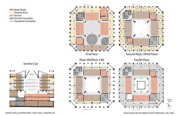 the floor plan for an apartment building with three floors and four different areas to each other