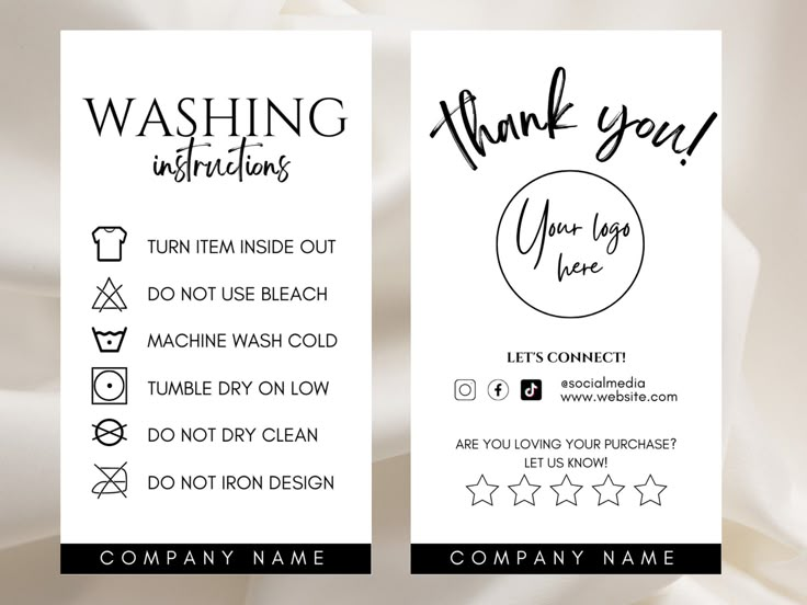 Editable T Shirt Washing Instructions Card Template Printable Clothing ...