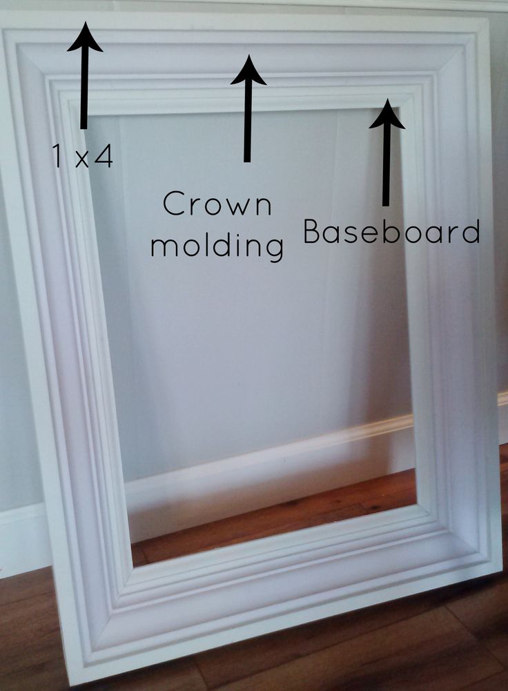 a white frame with measurements for the crown molding baseboard