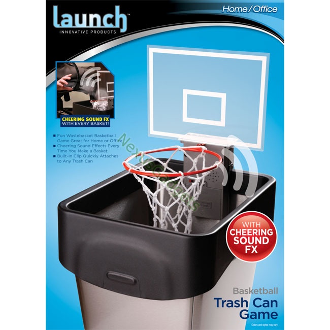 the trash can has a basketball hoop in it