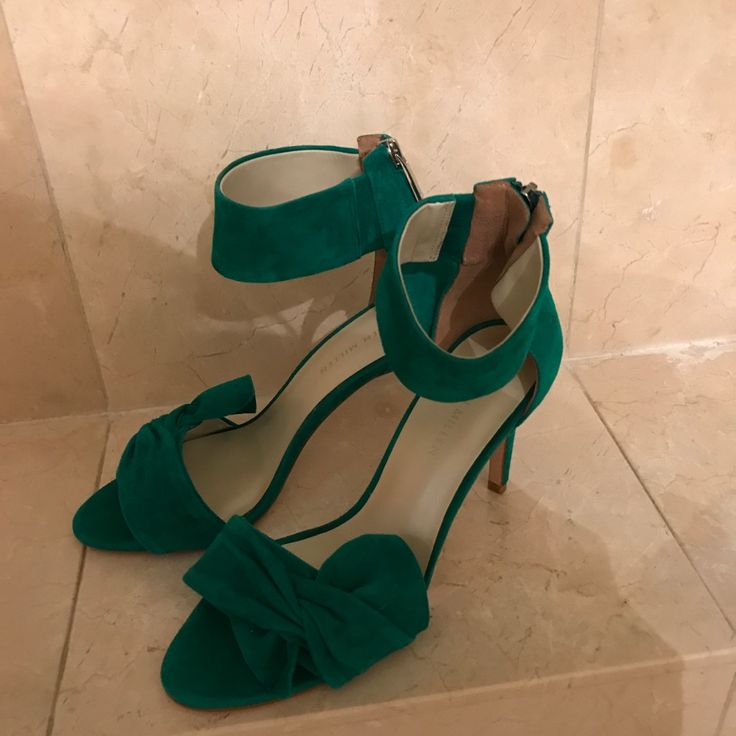 Green Suede Sandal, Makes A Statement Whenever You Wear Them, 4 Inch Heels. Chic Green Sandals With 4-inch Heel, Chic Green Formal Sandals, Green Suede Open Toe Heels, Chic Green Suede Sandals, Elegant Green Heels With Removable Insole, Green Suede Sandals For Party, Green Suede, Suede Sandals, 4 Inch Heels