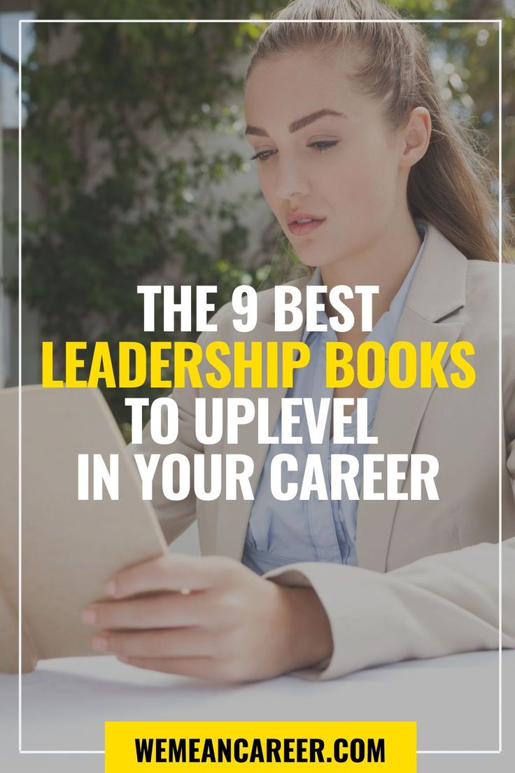 a woman sitting at a table reading a book with the title, the 9 best leadership books to uplevl in your career