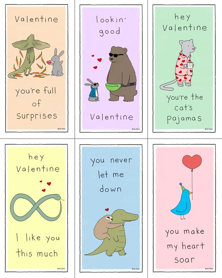 four different valentine cards with animals on them