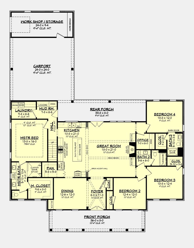 the first floor plan for a house with two master suites and an attached garage area